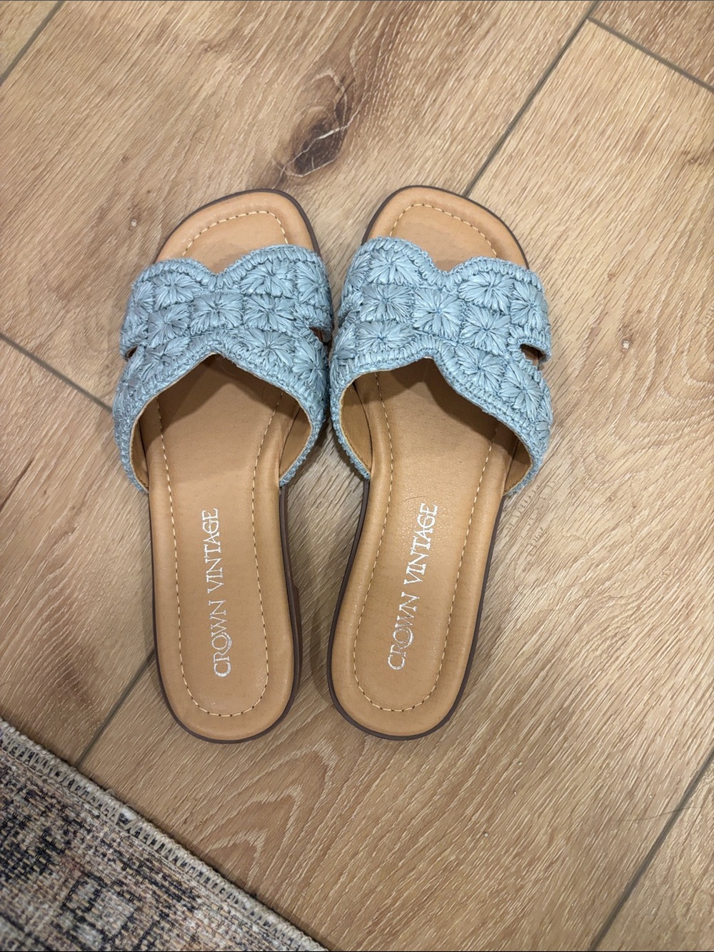 Crown Vintage Light Blue Crochet Slide Sandals